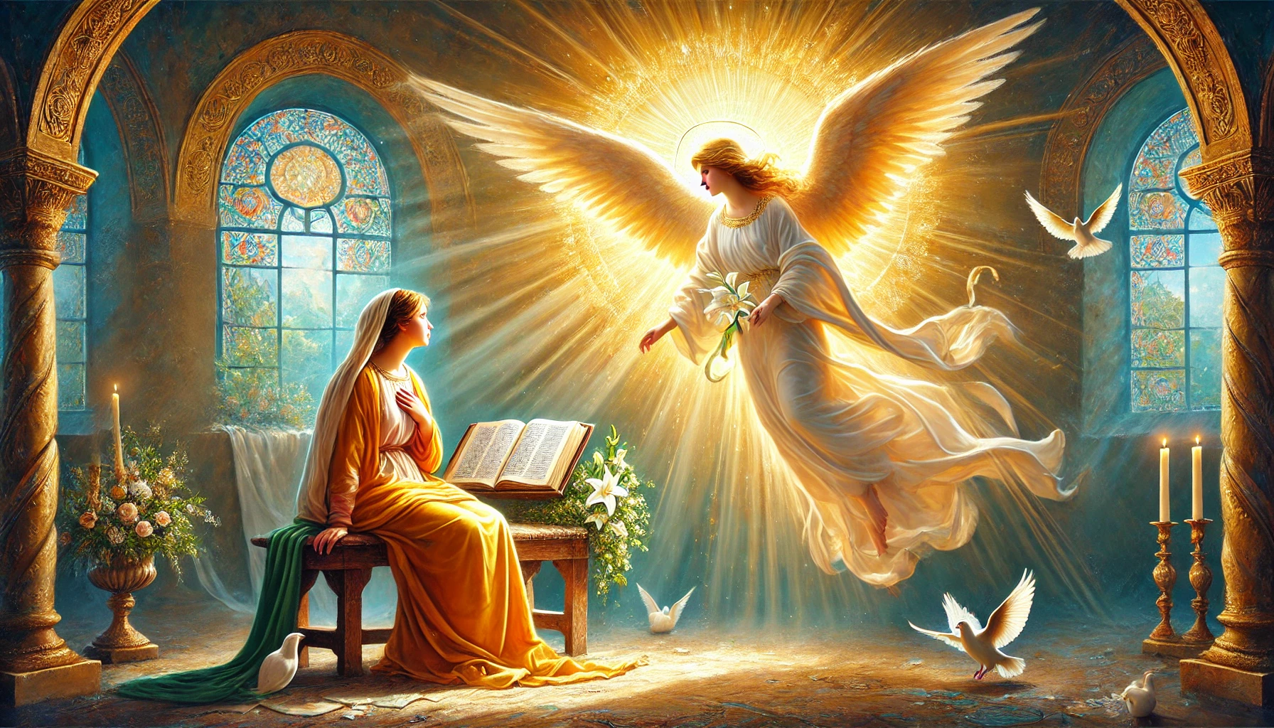 -A-vibrant-and-spiritual-depiction-of-The-Annunciation-capturing-the-moment-where-the-Angel-Gabriel-announces-to-Mary-her-divine-role-Mary-is-depicte